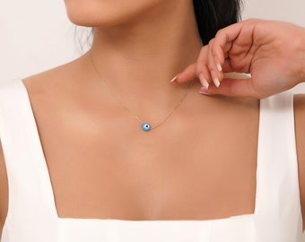 Opal Evil Eye Necklace in 14k Solid Gold I Blue Opal Evil Eye Gold Chain Necklace for Women I Minimalist I Nazar Pendant I Gift for Her