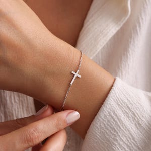 Sterling Silver Cross Bracelet, Dainty Cross Jewelry, Religious Bracelet, Cross Bracelet Women, Christian Gifts for Women, Communion Gift