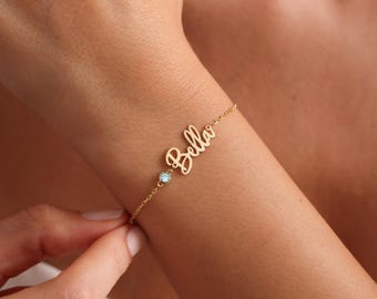 Personalized Gold & Silver Birthstone Bracelet with Custom Name, Handmade Jewelry, Birthday Gift for Her, Mother Day Gift, Name Bracelet