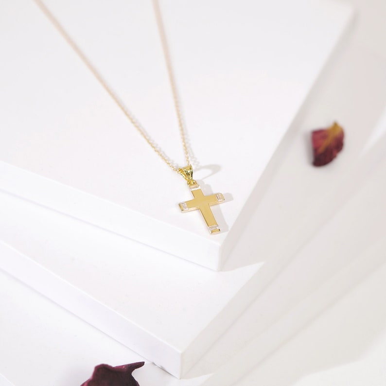 Natural Diamond Cross Necklace in 14k Solid Gold