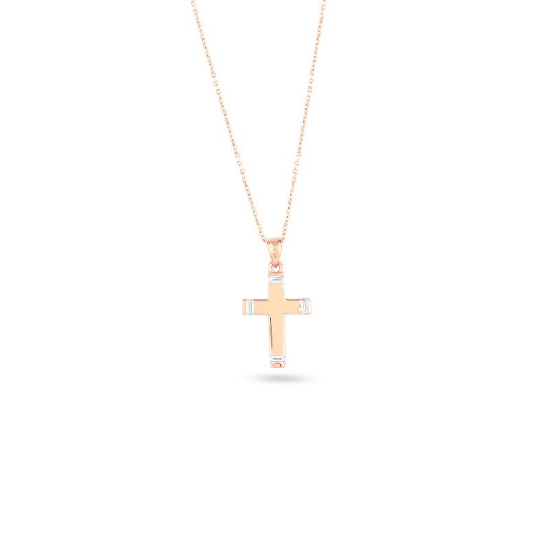 Natural Diamond Cross Necklace in 14k Solid Gold I Gold Small Cross Necklace Christian Faith Pendant I Protection Necklace for Women image 8