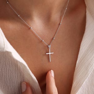 Sterling Silver Dainty Cross Necklace, Christian Faith Pendant, Elegant Religious Jewelry, Gift for Her, Christmas Gift, Gift for Women