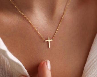 Cross Necklace, Tiny Gold Cross Necklace, Gold Cross Charm Necklace, Delicate Cross Necklace, Religious Gift, Christian Gift, Christmas Gift