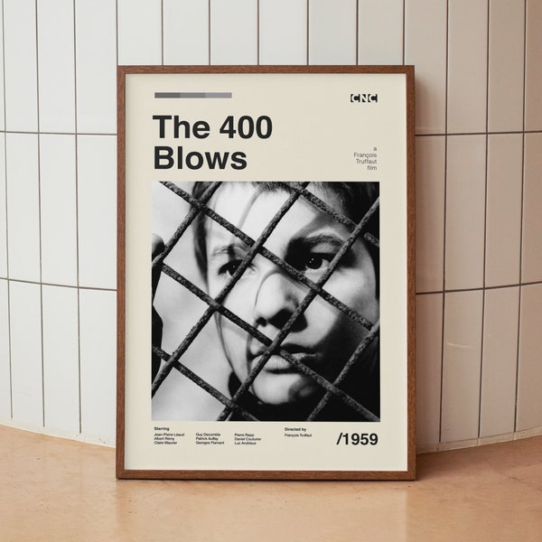 The 400 Blows Movie Poster -  François Truffaut - Vintage Minimalist Midcentury Wall Art Print