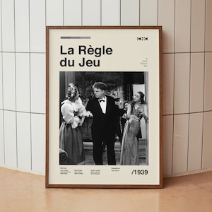 La règle du Jeu (Le regole del gioco) - Poster cinematografico minimalista vintage di Jean Renoir - Stampa artistica da parete di metà secolo, classico film francese