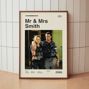 Mr & Mrs Smith Vintage Movie Poster - Angelina Jolie Brad Pitt - Minimalist Midcentury Wall Art Print