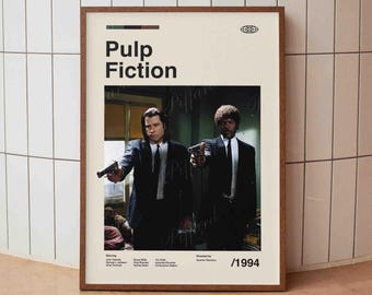 Pulp Fiction Vintage Movie Poster - John Travolta Samuel Jackson Film - Minimalist Midcentury Wall Art Print