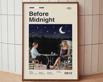 Before Midnigt Vintage Movie Poster - Ethan Hawke Julie Delpy Cinema Minimalist Midcentury Wall Art Print - Home Decor
