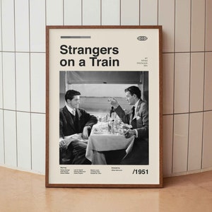 Strangers on a Train Vintage Movie Poster - Alfred Hitchcock - Minimalist Midcentury Wall Art Print