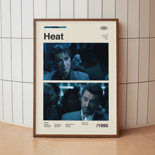 Poster del film Heat del 1995 - Al Pacino Robert De Niro - Stampa artistica da parete minimalista vintage della metà del secolo