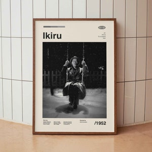Poster del film d'epoca Ikiru - Akira Kurusowa - Stampa artistica da parete minimalista di metà secolo