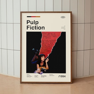 Pulp Fiction Wall Art Print - Uma Thurman John Travolta Film Poster - American Cinema - Midcentury Art