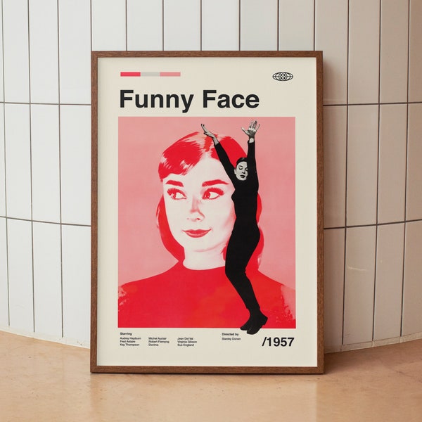 Affiche de film vintage Funny Face - Audrey Hepburn - Impression d’art mural minimaliste du milieu du siècle