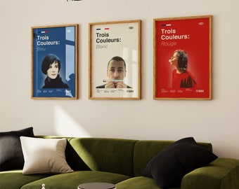 Driekleuren-trilogiecollectie muurkunstdruk - Franse filmposter - moderne kunst uit het midden van de eeuw - set van drie prenten