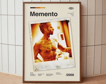 Memento Midcentury Modern Print - Guy Pearce Christopher Nolan Wall Art Print - Retro Movie Poster