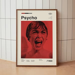 Psycho 1960 Wall Art Print - Alfred Hitchcock - Midcentury Vintage Minimalist  Movie Poster