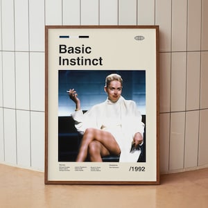 Basic Instinct Vintage Movie Poster - Michael Douglas Sharon Stone -  Midcentury Minimalist Wall Art Print