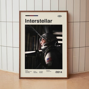 Interstellar Vintage Movie Poster - Matthew McConaughey Anne Hathaway - Minimalist Midcentury Wall Art Print