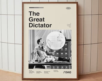 The Great Dictator Wall Art Print - Charlie Chaplin filmposter - minimalistisch - kunst uit het midden van de eeuw