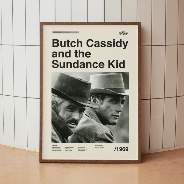 Butch Cassidy and the Sundance Kid Wall Art Print  - Paul Newman Robert Redford - Midcentury Vintage Minimalist  Movie Poster