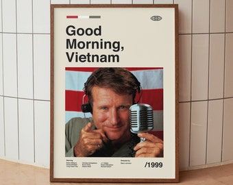 Good Morning Vietnam Wall Art Print  - Robin Williams - Midcentury Vintage Minimalist  Movie Poster