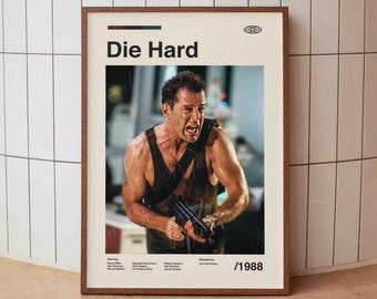 Die Hard Vintage Movie Poster - Bruce Willis Christmas Film - Minimalist Midcentury Wall Art Print