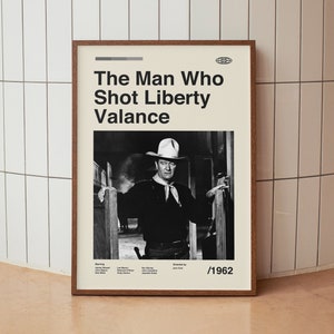 L'uomo che uccise Liberty Valance - Locandina del film d'epoca - James Stewart John Wayne - Stampa artistica minimalista di metà secolo