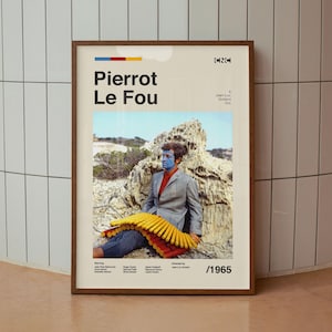 Pierrot Le Fou Midcentury Modern Print - Godard Belmondo Wall Art Print - Retro Movie Poster