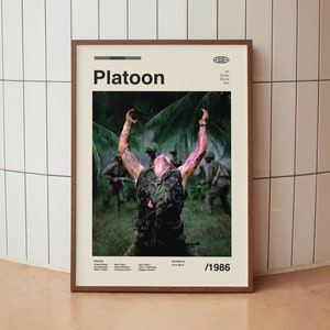 Lámina artística de pared de Platoon - Charlie Sheen Oliver Stone - Póster de película minimalista vintage de mediados de siglo