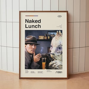 Póster vintage de la película "El almuerzo desnudo" de David Cronenberg: impresión minimalista de mediados de siglo