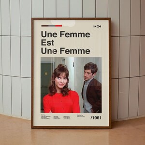 Une femme est une femme Midcentury Modern Print - Godard Belmondo Wall Art Print - Retro Movie Poster