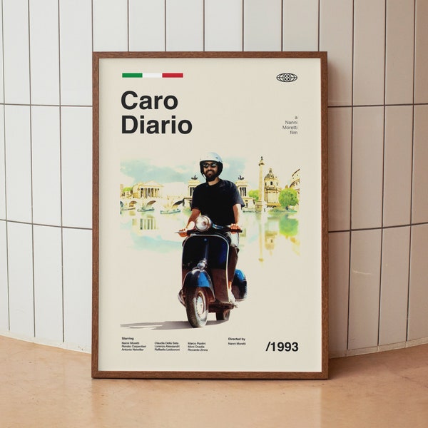 Caro Diario (Dear Diary) Vintage Movie Poster - Nanni Moretti Italian Road Film - Minimalist Midcentury Wall Art Print