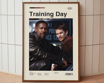 Lámina artística de pared "Día de Entrenamiento" - Póster de la película Denzel Washington - Arte minimalista de mediados de siglo
