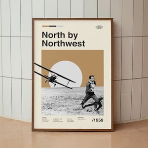 North by Northwest Wall Art Print -  Alfred Hitchcock Film Poster - Cary Grant American Cinema- Midcentury Art