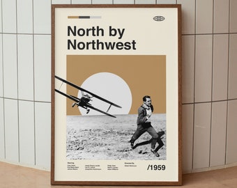 Väggkonsttryck North by Northwest - Alfred Hitchcock-filmaffisch - Cary Grant Amerikansk film - Midcentury Art