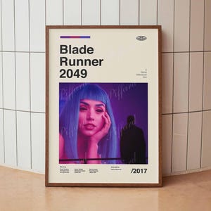 Póster vintage de Blade Runner 2049 - Denis Villeneuve y Ana de Armas - Impresión artística minimalista de cine estadounidense de mediados de siglo - Decoración del hogar