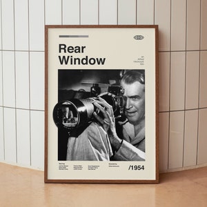 Rear Window Vintage Minimalist Movie Poster - Alfred Hitchcock James Stewart -  Midcentury Wall Art Print