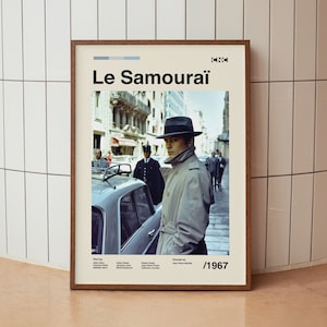 Póster minimalista vintage de la película El Samurái - Alain Delon - Impresión de arte mural de mediados de siglo