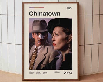 Chinatown Vintage Movie Poster - Jack Nicholson Faye Dunaway Film - Minimalist Midcentury Wall Art Print