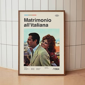 Marriage Italian Style (Matrimonio all&#39;italiana) Movie Poster - Sophia Loren Marcello Mastroianni - Minimalist Midcentury Wall Art Print