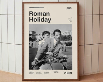 Roman Holiday 1953 Vintage Movie Poster - Gregory Peck Audrey Hepburn- Minimalist Midcentury Wall Art Print