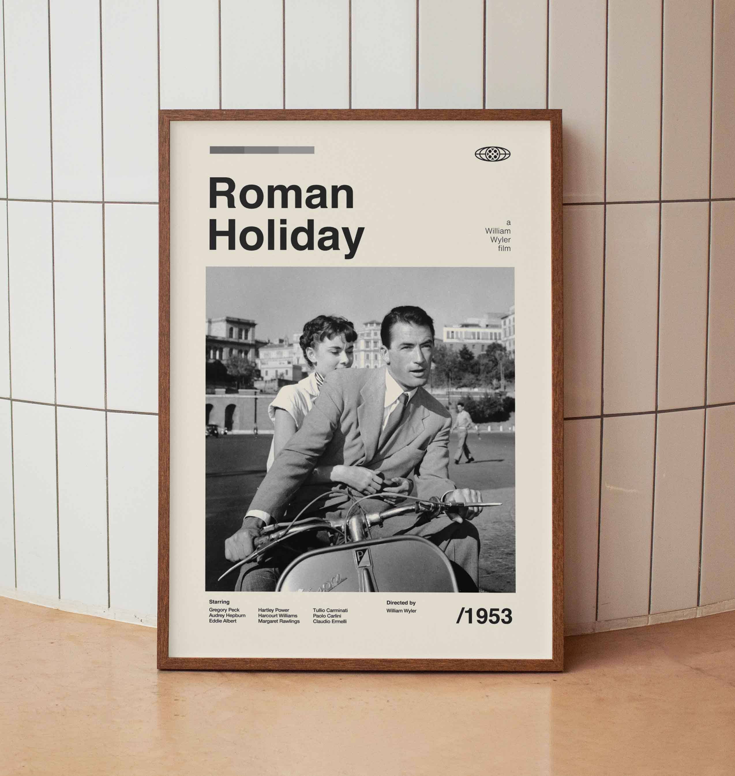 Roman Holiday 1953 Vintage Movie Poster - Gregory Peck Audrey Hepburn-  Minimalist Midcentury Wall Art Print - Etsy Singapore, image size:2548x2691