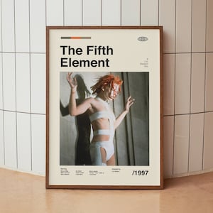 The Fifth Element Vintage Movie Poster - Bruce Willis Milla Jovovich -  Midcentury Minimalist Wall Art Print