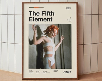 Póster vintage de la película El quinto elemento - Bruce Willis y Milla Jovovich - Impresión minimalista de mediados de siglo