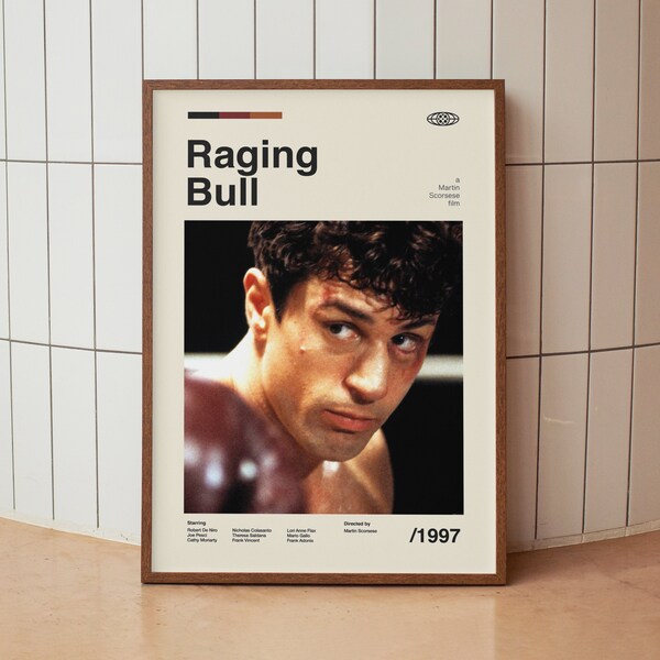 Raging Bull Wall Art Print -  Robert De Niro Film Poster - Midcentury Modern Movie Art