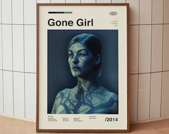 May include: A movie poster for the film "Gone Girl" directed by David Fincher. The poster features a woman with a tree-like pattern on her body. The text "Gone Girl" is in large, bold letters at the top of the poster. The year "2014" is in the bottom right corner.