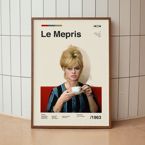 Le Mepris Midcentury Modern Print - Godard Brigitte Bardot Wand Kunst Druck - Retro Film Poster
