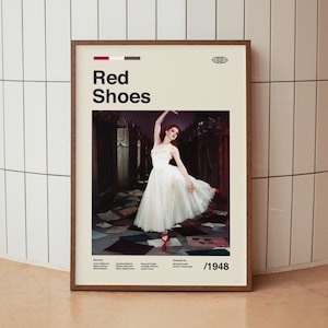 Póster vintage de la película "Zapatos Rojos" - Película clásica de Hollywood - Impresión minimalista de arte mural de mediados de siglo
