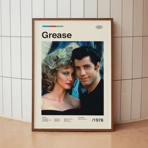Grease 1978 Wall Art Print - Holywood Retro Movie Poster - Minimalist Midcentury Home Decor