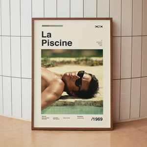 Póster minimalista vintage de la película La Piscine - Alain Delon Jane Birkin - Impresión de arte mural de mediados de siglo